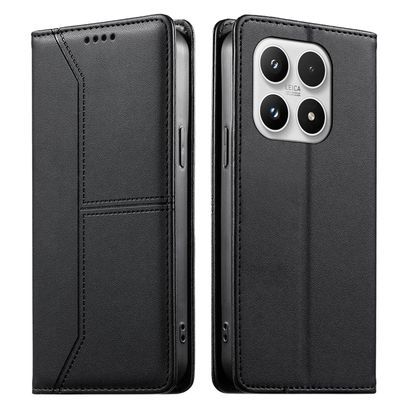 For Xiaomi 17 Wallet Stand Case Line Splicing TPU PU Leather Phone Cover - Black