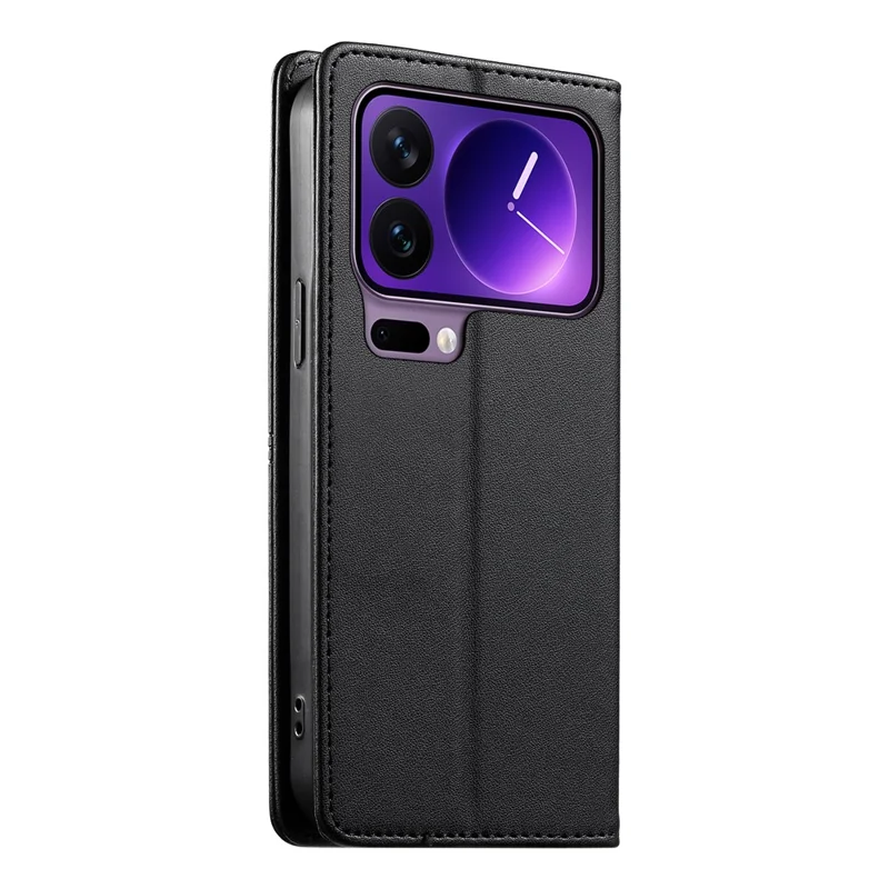 For Xiaomi 17 Pro Wallet Stand Case Line Splicing TPU PU Leather Phone Cover - Black