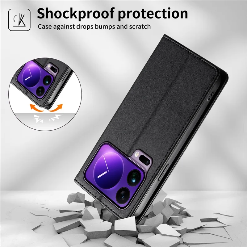 For Xiaomi 17 Pro Max Wallet Stand Case Line Splicing TPU PU Leather Phone Cover - Black