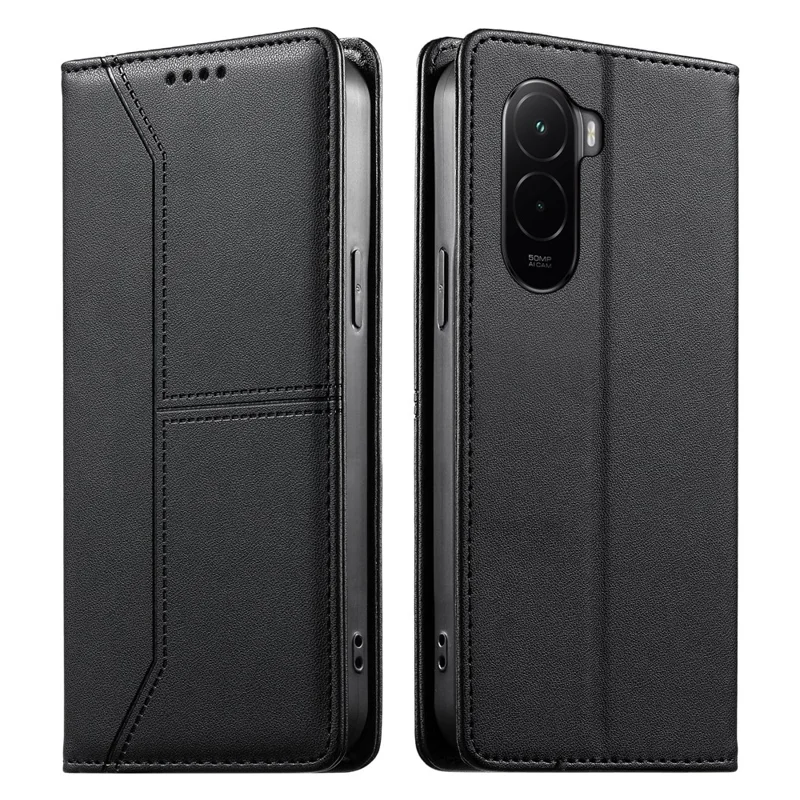 For Xiaomi Poco M7 4G (EU) (171mm) Wallet Stand Case Line Splicing TPU PU Leather Phone Cover - Black