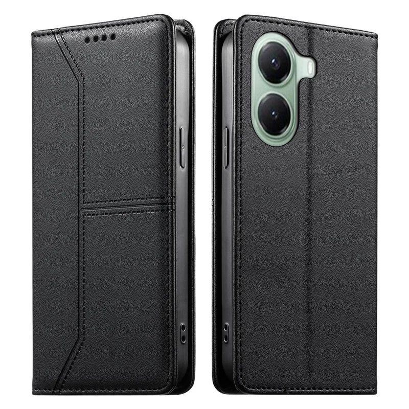 For Xiaomi Poco X7 Pro 5G  /  Redmi Turbo 4 5G Wallet Stand Case Line Splicing TPU PU Leather Phone Cover - Black
