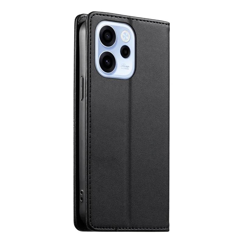 For Oppo Reno15 F 5G Wallet Stand Case Line Splicing TPU PU Leather Phone Cover - Black