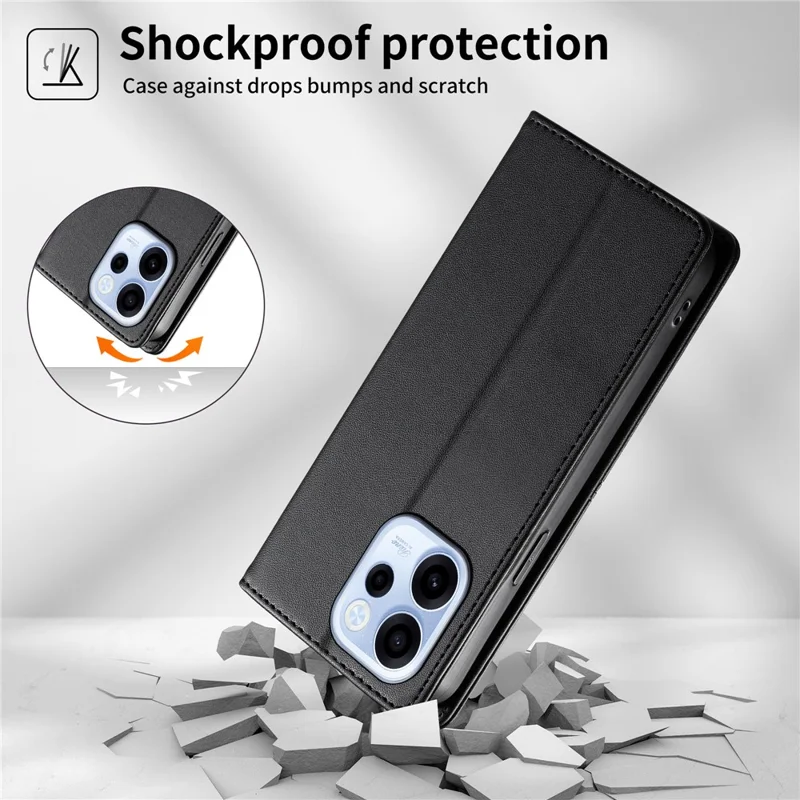 For Oppo Reno15 F 5G Wallet Stand Case Line Splicing TPU PU Leather Phone Cover - Black