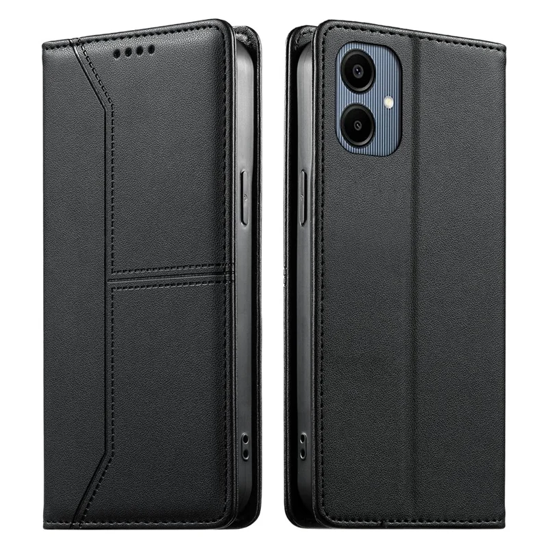 For Samsung Galaxy A07 4G Wallet Stand Case Line Splicing TPU PU Leather Phone Cover - Black