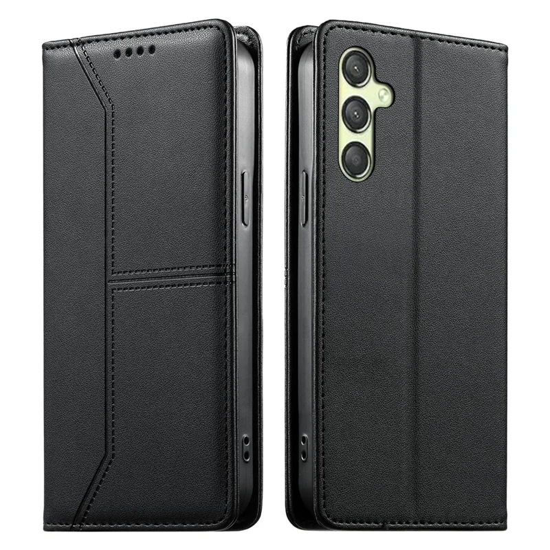 For Samsung Galaxy A25 5G (Global) (161mm) Wallet Stand Case Line Splicing TPU PU Leather Phone Cover - Black