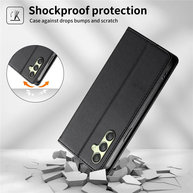 For Samsung Galaxy A25 5G (Global) (161mm) Wallet Stand Case Line Splicing TPU PU Leather Phone Cover - Black