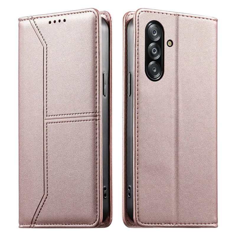 Phone Case For Samsung Galaxy A16 4G  /  A16 5G Wallet Stand Line Splicing TPU PU Leather Phone Cover - Pink