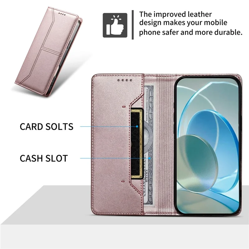 Phone Case For Samsung Galaxy A16 4G  /  A16 5G Wallet Stand Line Splicing TPU PU Leather Phone Cover - Pink