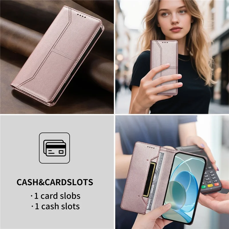 Phone Case For Samsung Galaxy A16 4G  /  A16 5G Wallet Stand Line Splicing TPU PU Leather Phone Cover - Pink