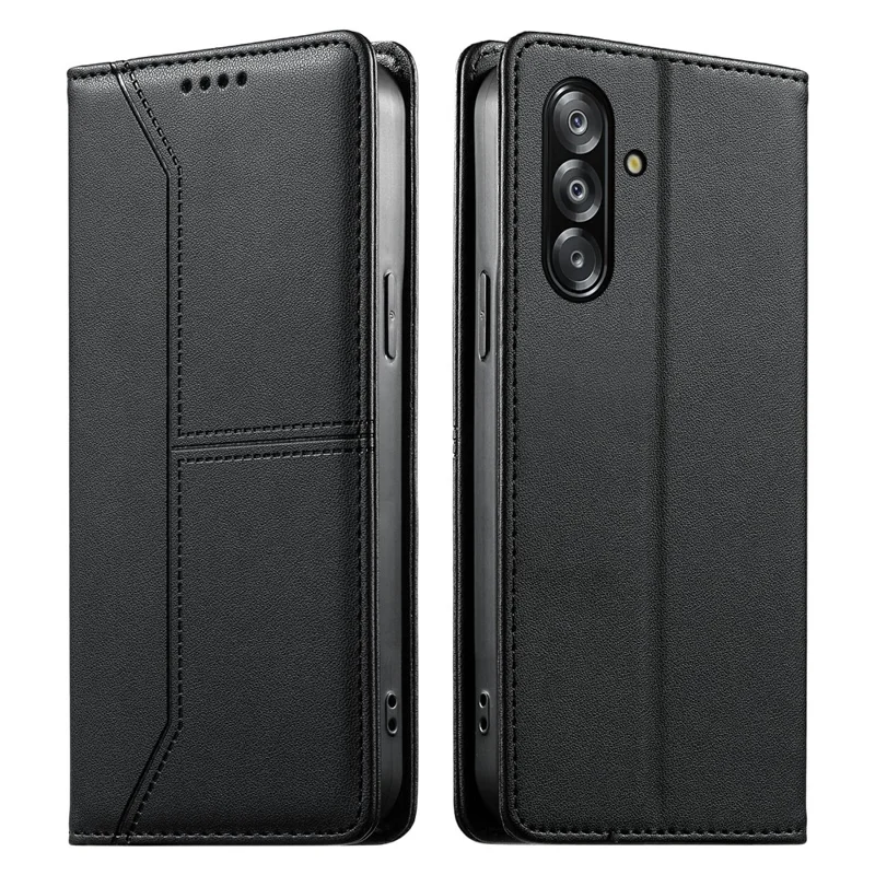 Phone Case For Samsung Galaxy A17 4G  /  A17 5G Wallet Stand Line Splicing TPU PU Leather Phone Cover - Black