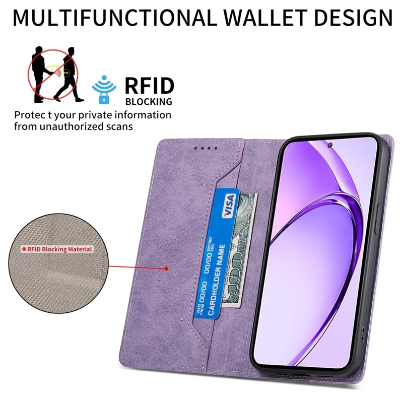 Bulk Purchasing Wallet Case For Xiaomi Redmi 15C 5G (EU) (173mm)  /  Redmi 15C 4G (EU) (173mm) RFID Blocking TPU PU Leather Phone Cover - Purple
