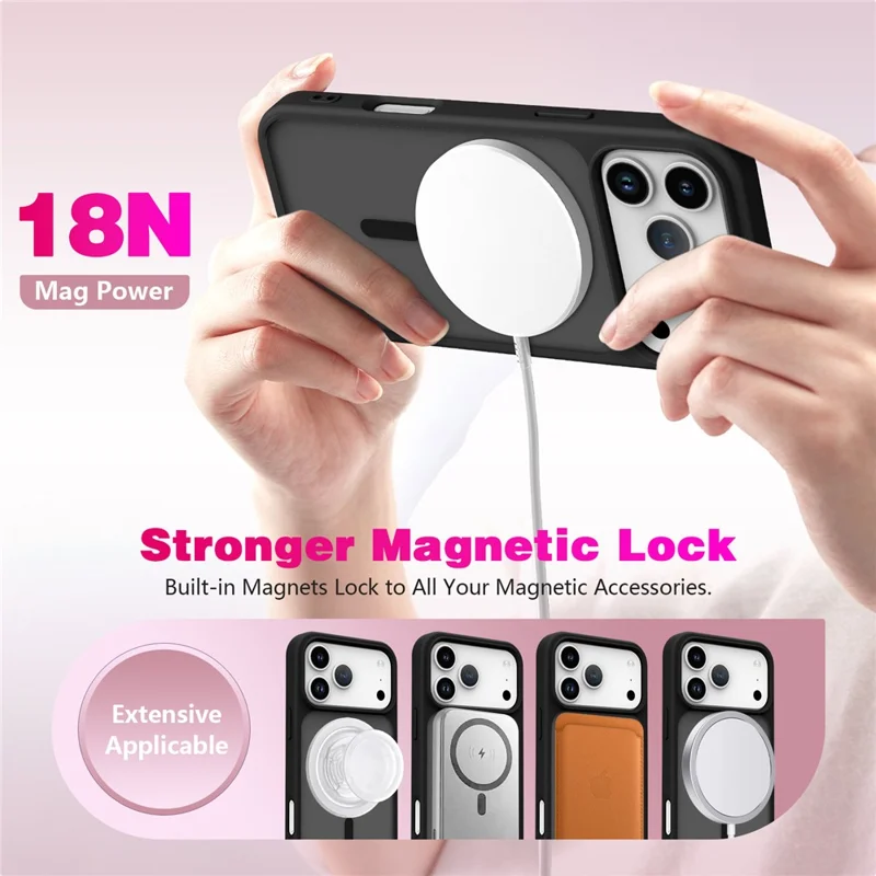 For iPhone 17 Pro Magnetic Case 2.0mm Skin-Touch TPU PC Shockproof Phone Cover Compatible with MagSafe - Black