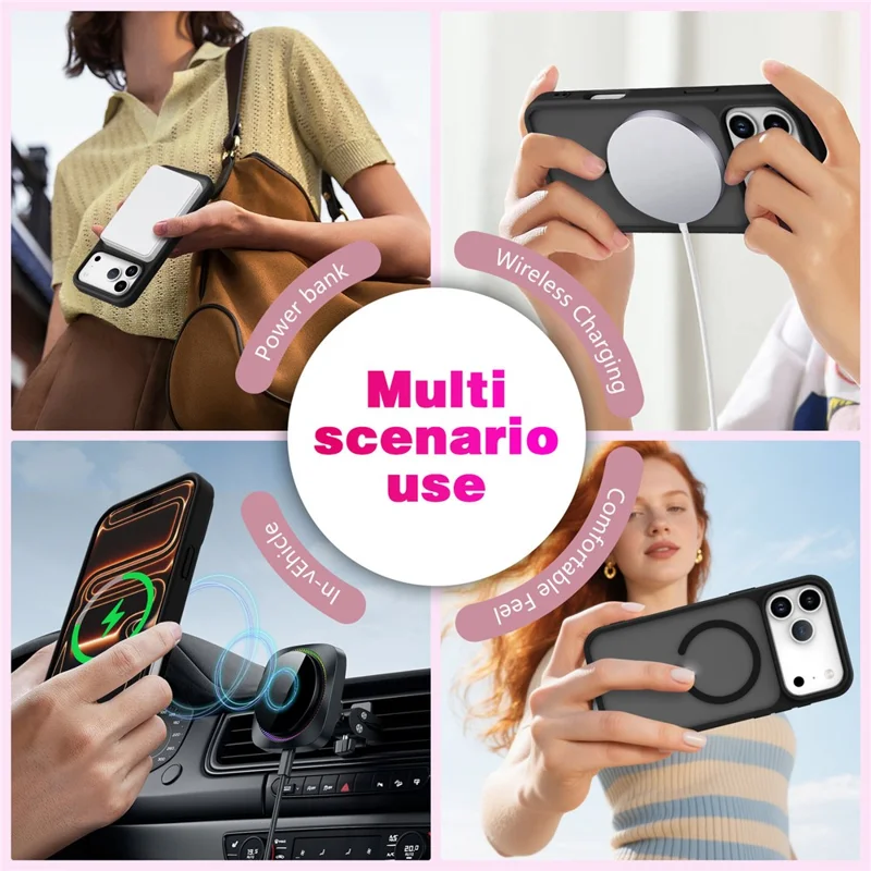 For iPhone 17 Pro Magnetic Case 2.0mm Skin-Touch TPU PC Shockproof Phone Cover Compatible with MagSafe - Black