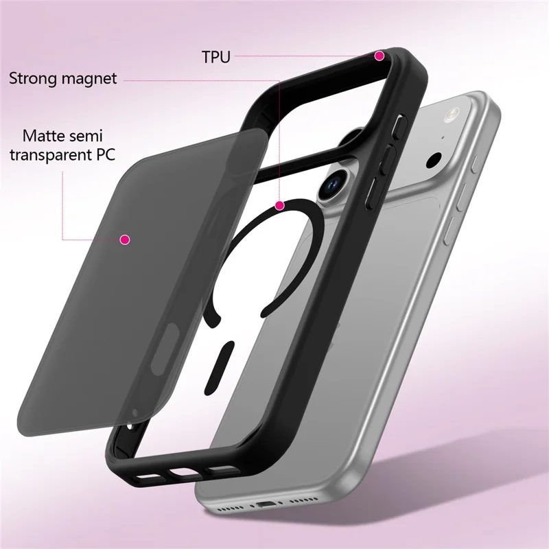 For iPhone 17 Pro Magnetic Case 2.0mm Skin-Touch TPU PC Shockproof Phone Cover Compatible with MagSafe - Black