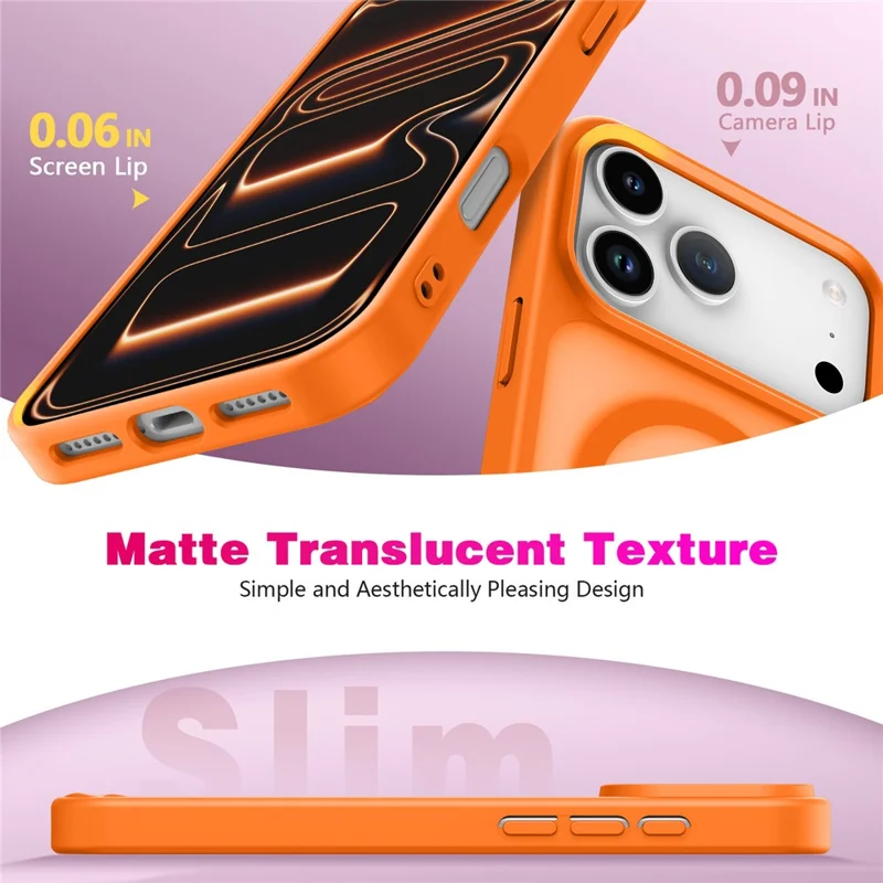 For iPhone 17 Pro Max Magnetic Case 2.0mm Skin-Touch TPU PC Shockproof Phone Cover Compatible with MagSafe - Orange