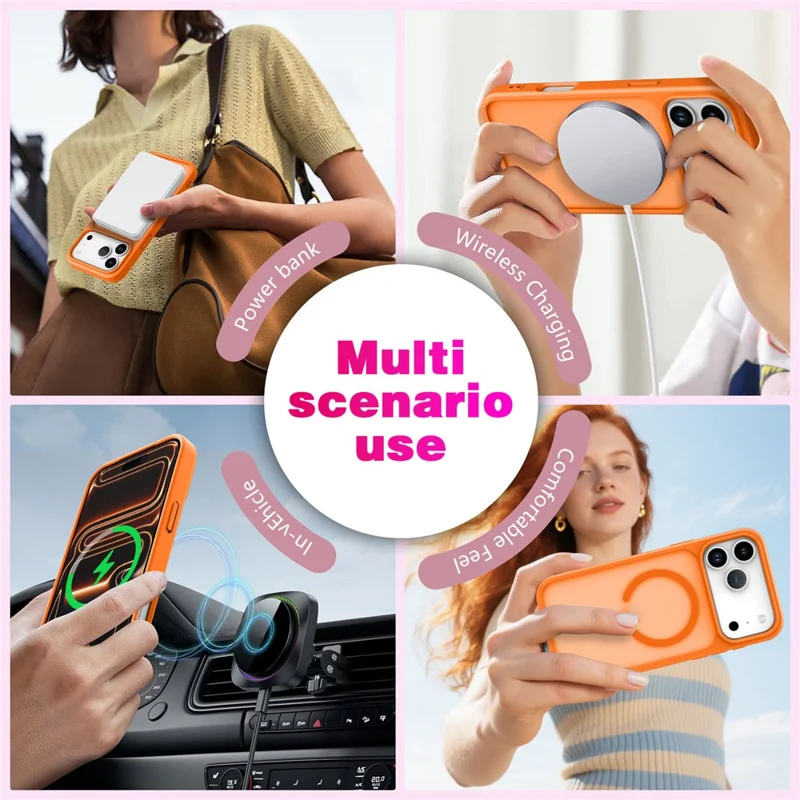 For iPhone 17 Pro Max Magnetic Case 2.0mm Skin-Touch TPU PC Shockproof Phone Cover Compatible with MagSafe - Orange