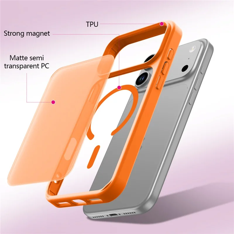 For iPhone 17 Pro Max Magnetic Case 2.0mm Skin-Touch TPU PC Shockproof Phone Cover Compatible with MagSafe - Orange