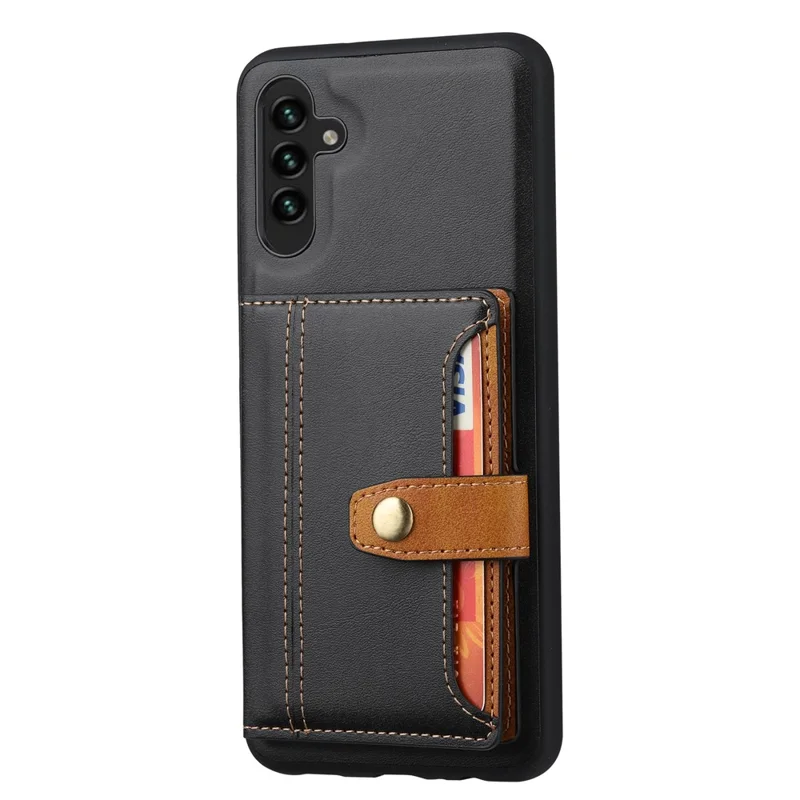 For Samsung Galaxy S26 Case Calf Texture Card Holder PU Leather + TPU Kicsktand Phone Cover - Black