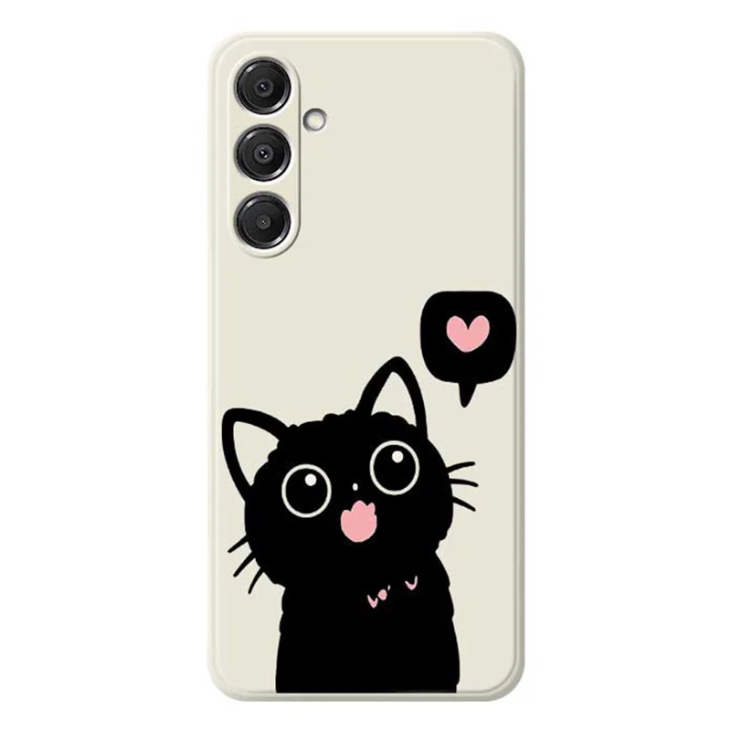 For Samsung Galaxy A57 5G Case Love Black Cat Pattern Printing Straight Edge TPU Phone Back Cover - Beige