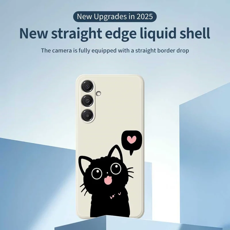For Samsung Galaxy A57 5G Case Love Black Cat Pattern Printing Straight Edge TPU Phone Back Cover - Beige
