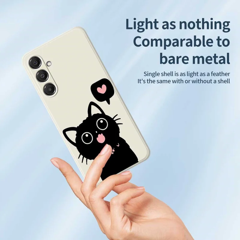 For Samsung Galaxy A57 5G Case Love Black Cat Pattern Printing Straight Edge TPU Phone Back Cover - Beige