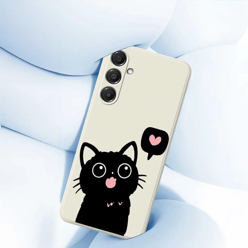 For Samsung Galaxy A57 5G Case Love Black Cat Pattern Printing Straight Edge TPU Phone Back Cover - Beige