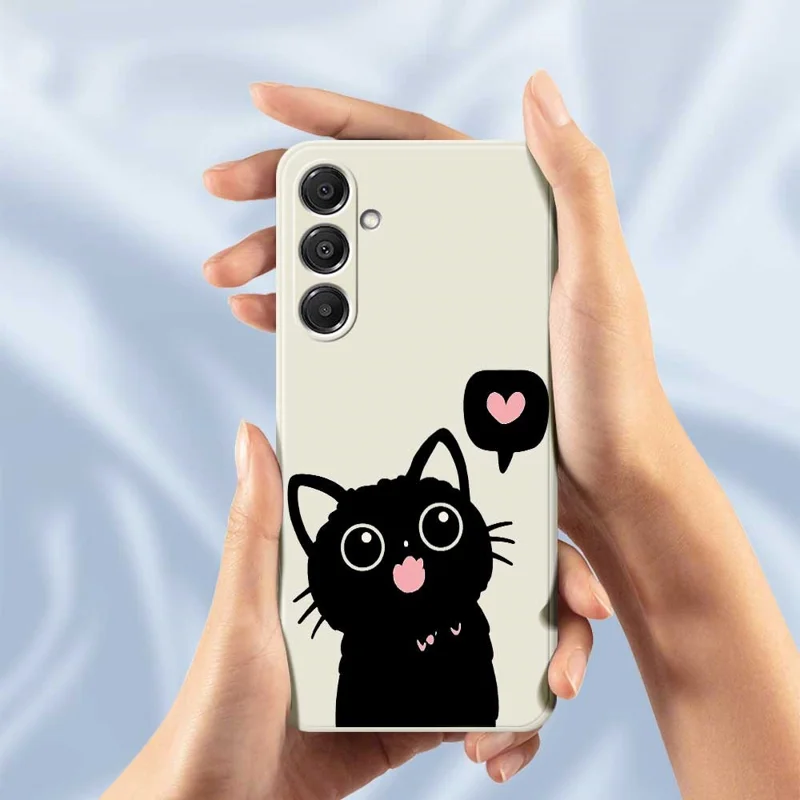 For Samsung Galaxy A57 5G Case Love Black Cat Pattern Printing Straight Edge TPU Phone Back Cover - Beige