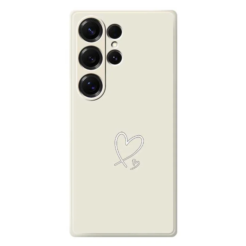 For Samsung Galaxy S26 Ultra Case White Love Pattern Printing Straight Edge TPU Phone Back Cover - Beige