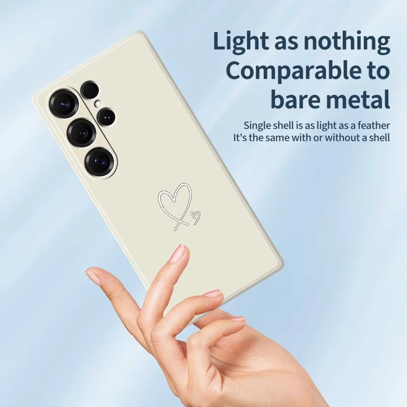 For Samsung Galaxy S26 Ultra Case White Love Pattern Printing Straight Edge TPU Phone Back Cover - Beige