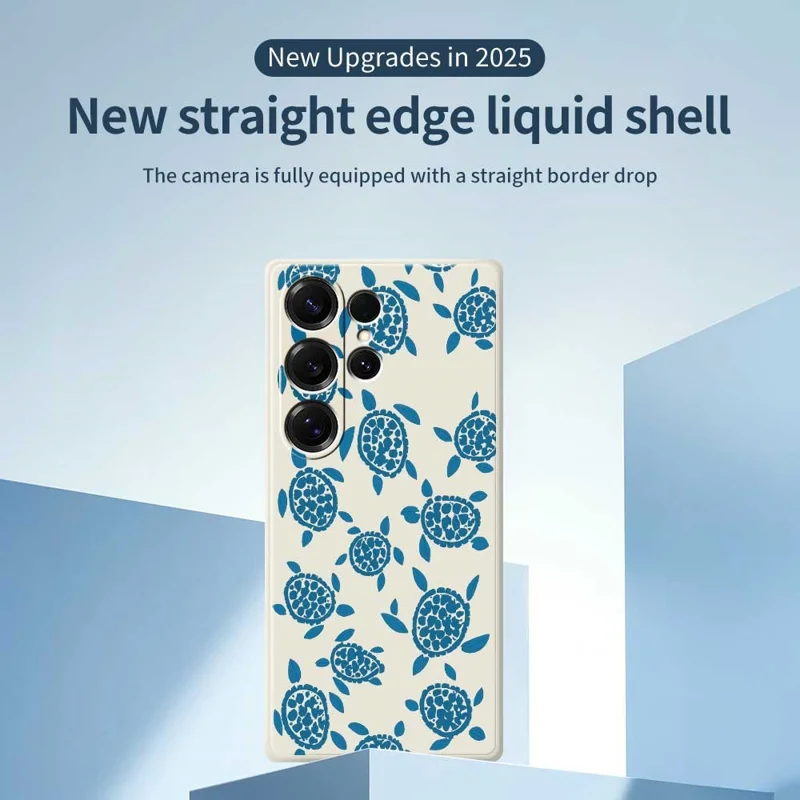 For Samsung Galaxy S26 Ultra Case Blue Turtle Pattern Printing Straight Edge TPU Phone Back Cover - Beige