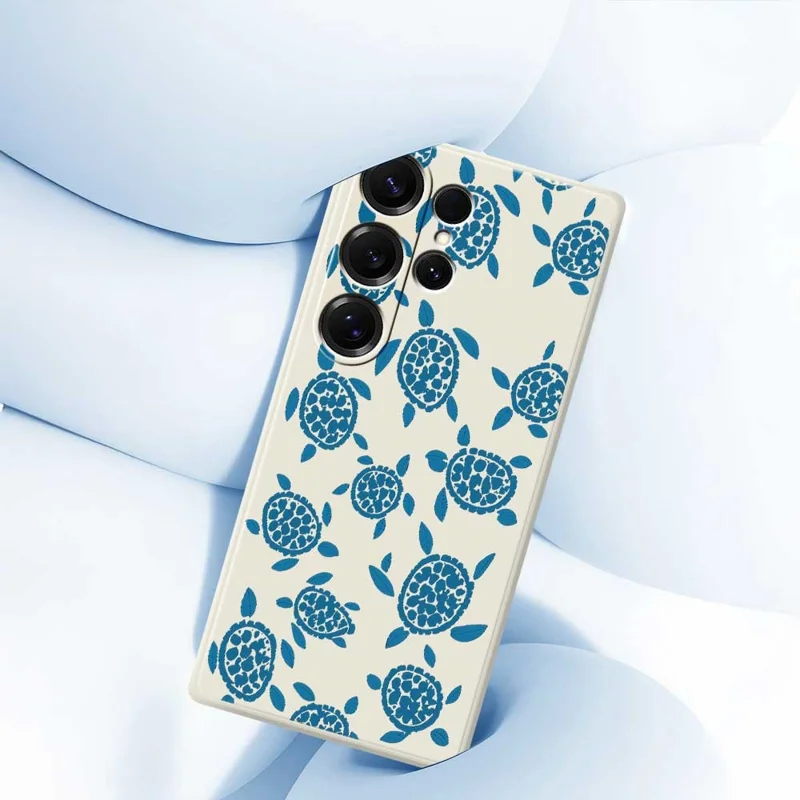 For Samsung Galaxy S26 Ultra Case Blue Turtle Pattern Printing Straight Edge TPU Phone Back Cover - Beige