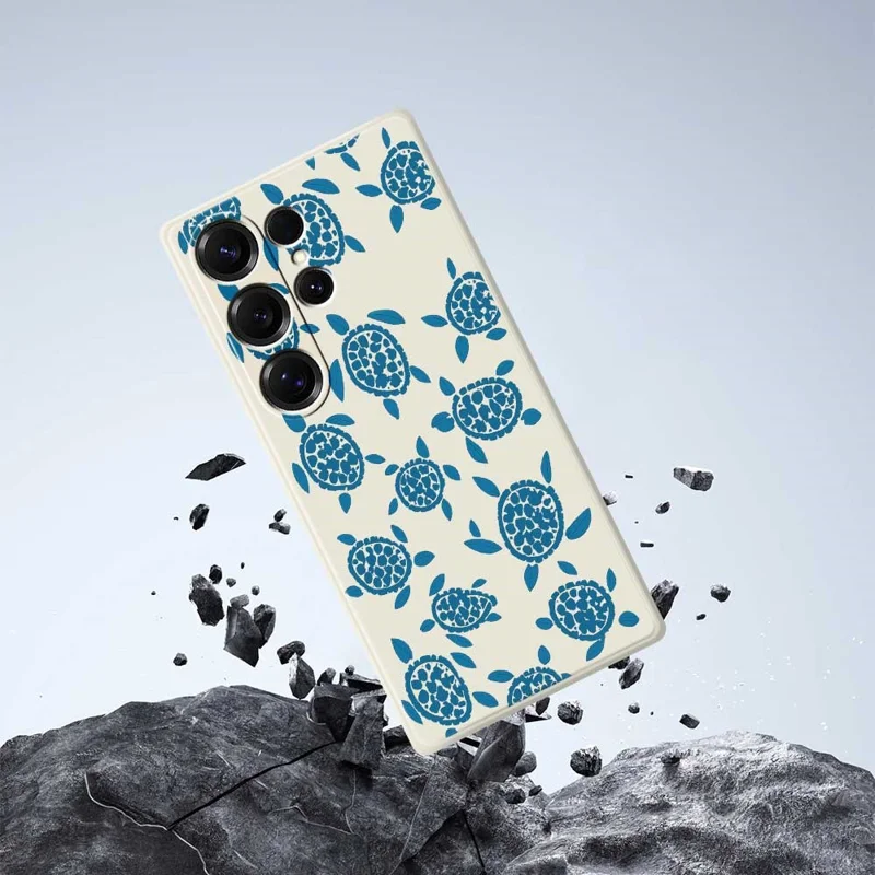 For Samsung Galaxy S26 Ultra Case Blue Turtle Pattern Printing Straight Edge TPU Phone Back Cover - Beige