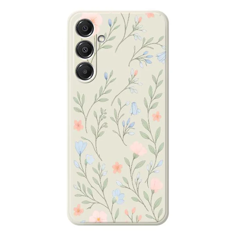 For Samsung Galaxy S26+ Case Pink Blue Flowers Pattern Printing Straight Edge TPU Phone Back Cover - Beige