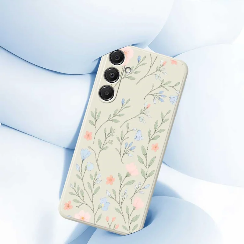 For Samsung Galaxy S26+ Case Pink Blue Flowers Pattern Printing Straight Edge TPU Phone Back Cover - Beige