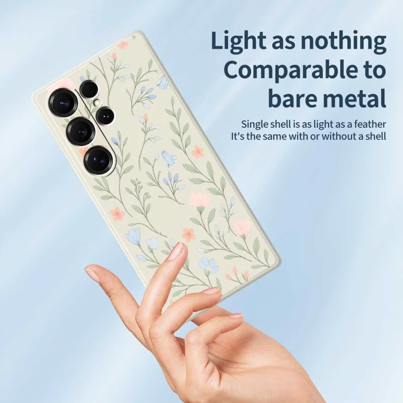 For Samsung Galaxy S26 Ultra Case Pink Blue Flowers Pattern Printing Straight Edge TPU Phone Back Cover - Beige