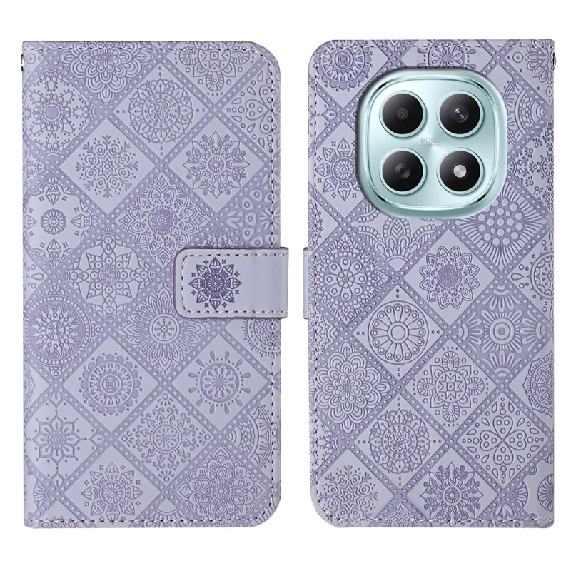 For Xiaomi Redmi Note 15 4G (Global) Case Leather Case Ethnic Style Wallet Phone Cover with Strap - Purple