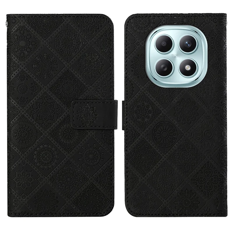 For Xiaomi Redmi Note 15 4G (Global) Case Leather Case Ethnic Style Wallet Phone Cover with Strap - Black