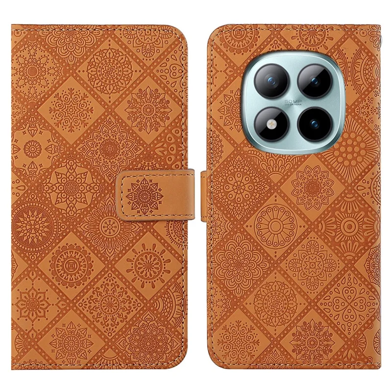For Xiaomi Redmi Note 15 Pro 4G (Global) Case Leather Case Ethnic Style Wallet Phone Cover with Strap - Brown