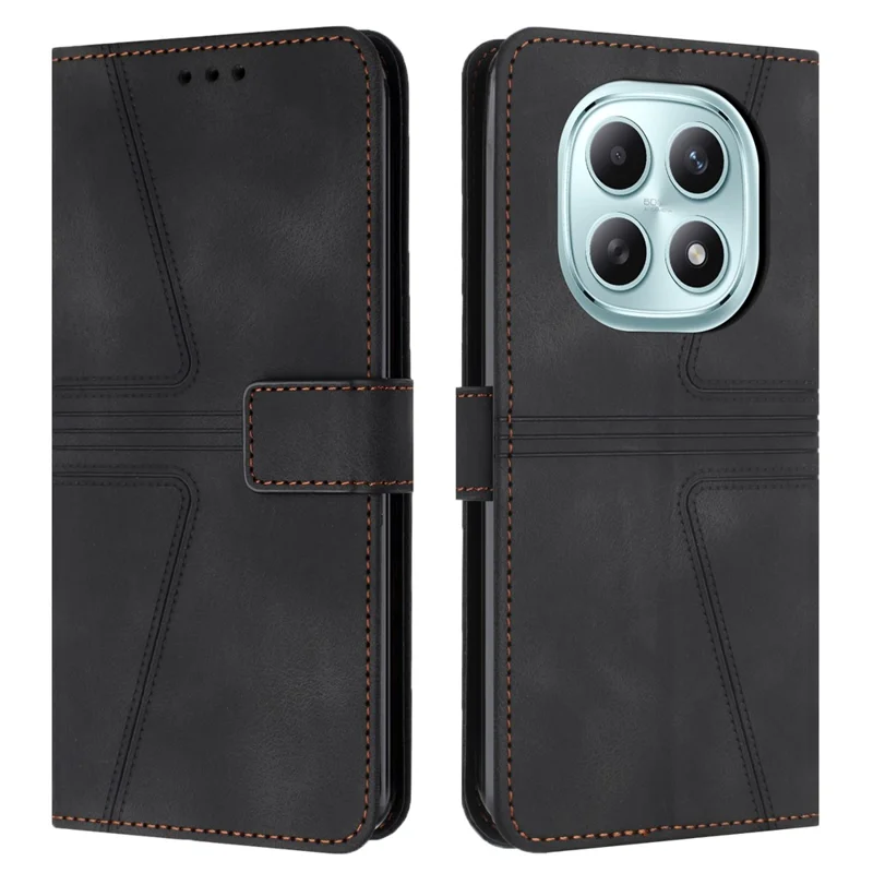 For Xiaomi Redmi Note 15 4G (Global) Case Triangle Imprinted Anti-Scratch PU Leather Phone Wallet Cover - Black