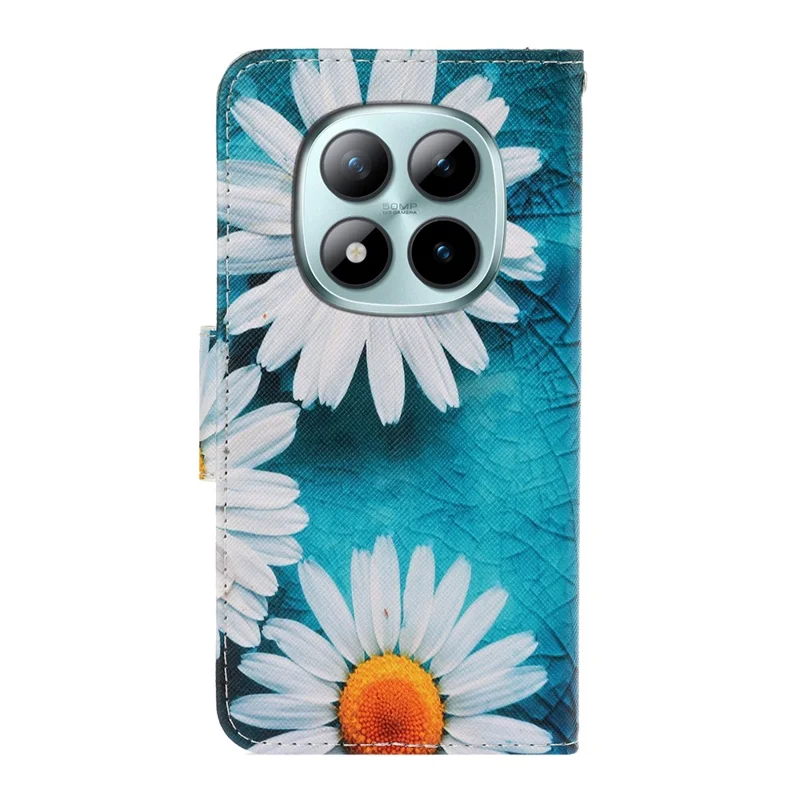 غطاء لهاتف شاومي ريدمي نوت 15 برو 4G (عالمي) بطباعة زهرة الكريزانتيموم، غطاء واقي من الجلد بتصميم ملفوف مع حزام معصم