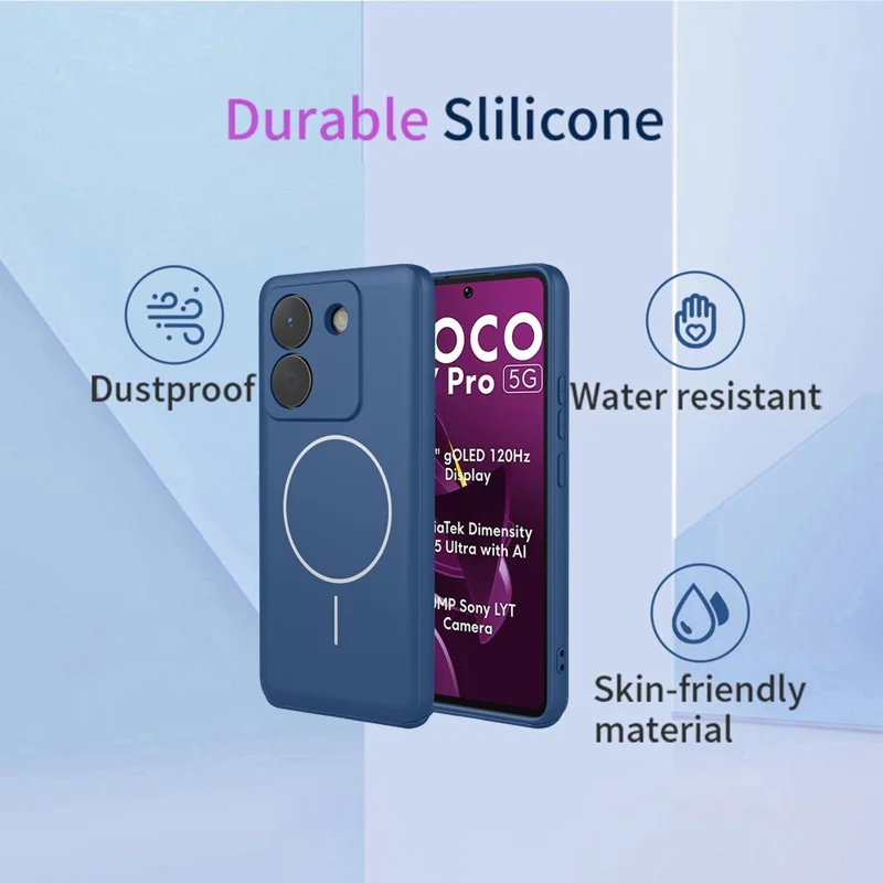 For Xiaomi Poco M7 Pro 5G Magnetic Case Anti Drop Soft TPU Phone Back Cover - Blue