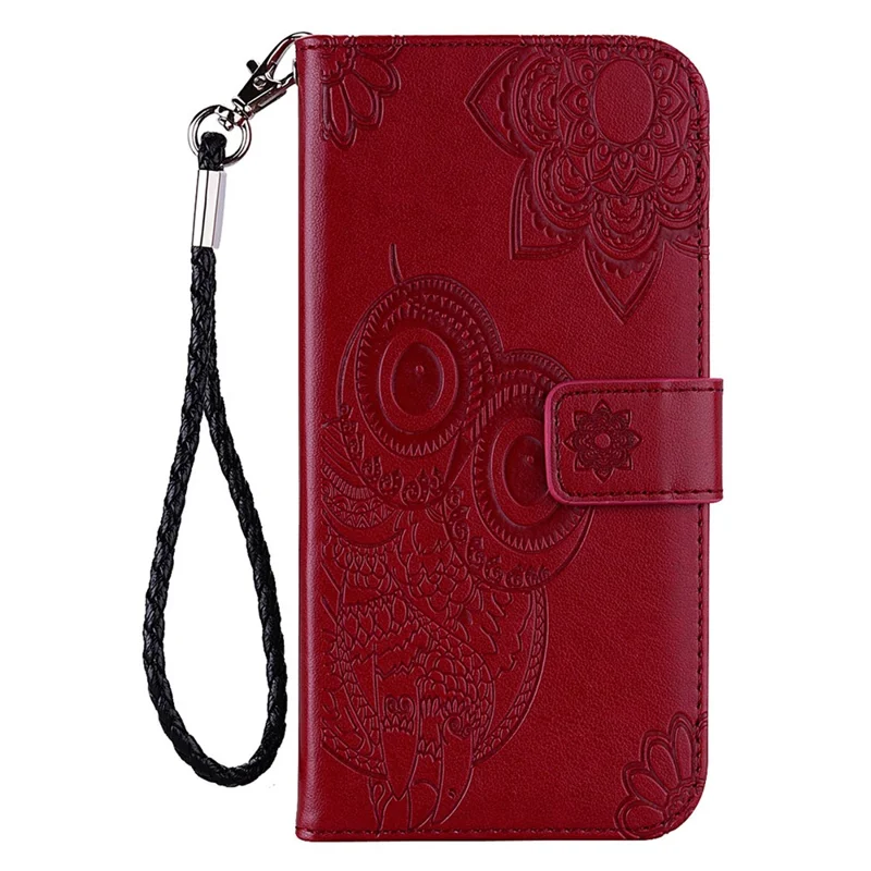 For Samsung Galaxy A57 5G Case Owl Flower Imprinted Leather Cover Wallet with Strap - Red