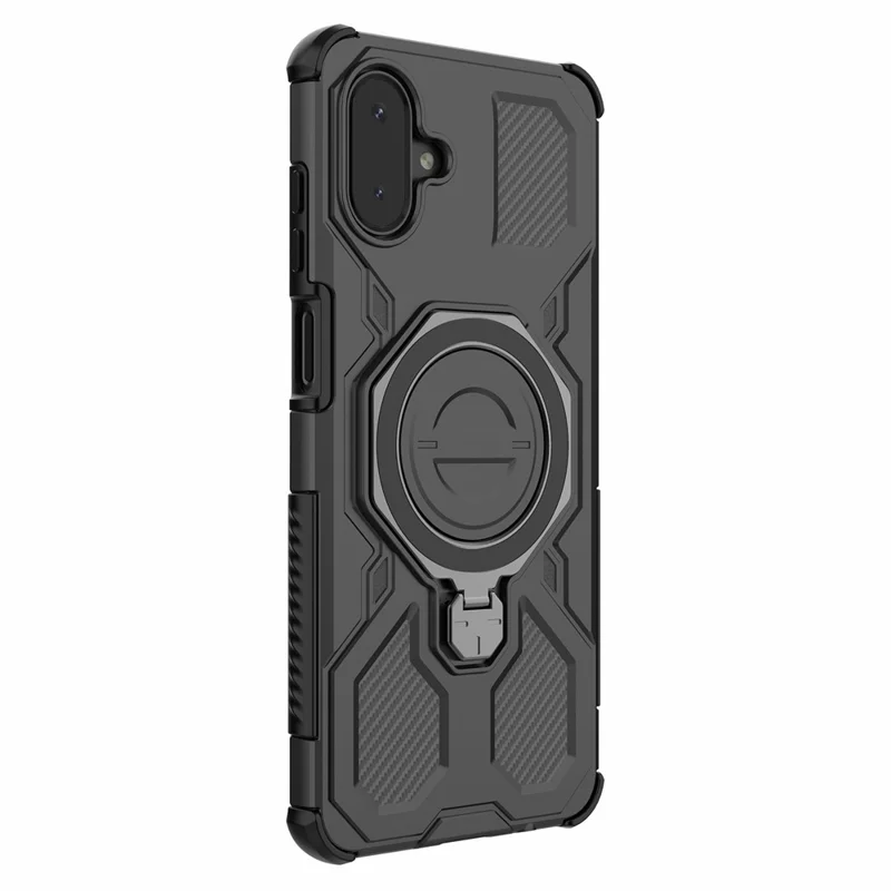For Samsung Galaxy A07 5G / A07 4G Magnetic Case Rotating Metal Kickstand Shockproof PC + TPU Phone Back Cover - Black