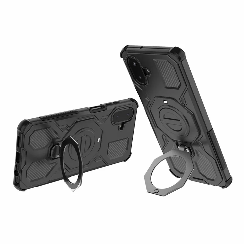 For Samsung Galaxy A07 5G / A07 4G Magnetic Case Rotating Metal Kickstand Shockproof PC + TPU Phone Back Cover - Black