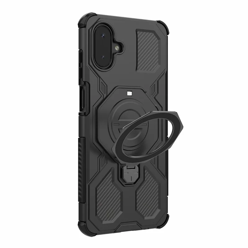 For Samsung Galaxy A07 5G / A07 4G Magnetic Case Rotating Metal Kickstand Shockproof PC + TPU Phone Back Cover - Black
