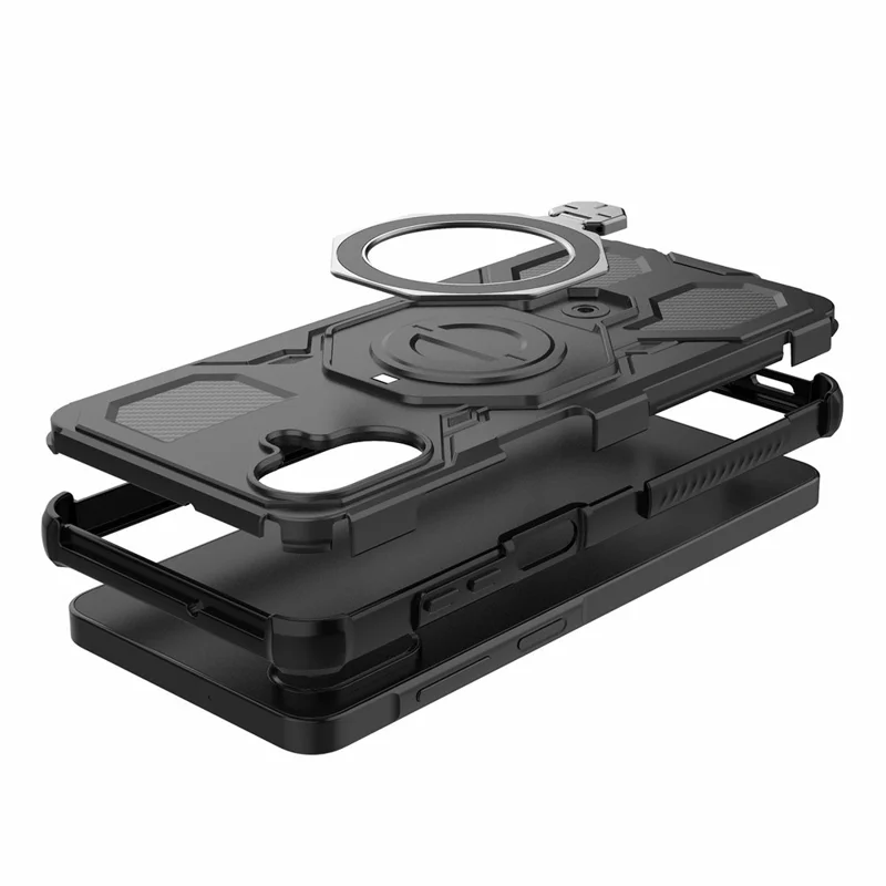 For Samsung Galaxy A07 5G / A07 4G Magnetic Case Rotating Metal Kickstand Shockproof PC + TPU Phone Back Cover - Black