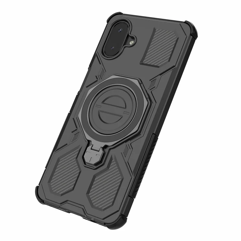 Bulk Purchasing For Samsung Galaxy A07 4G Magnetic Case Rotating Metal Kickstand PC + TPU Phone Back Cover - Black