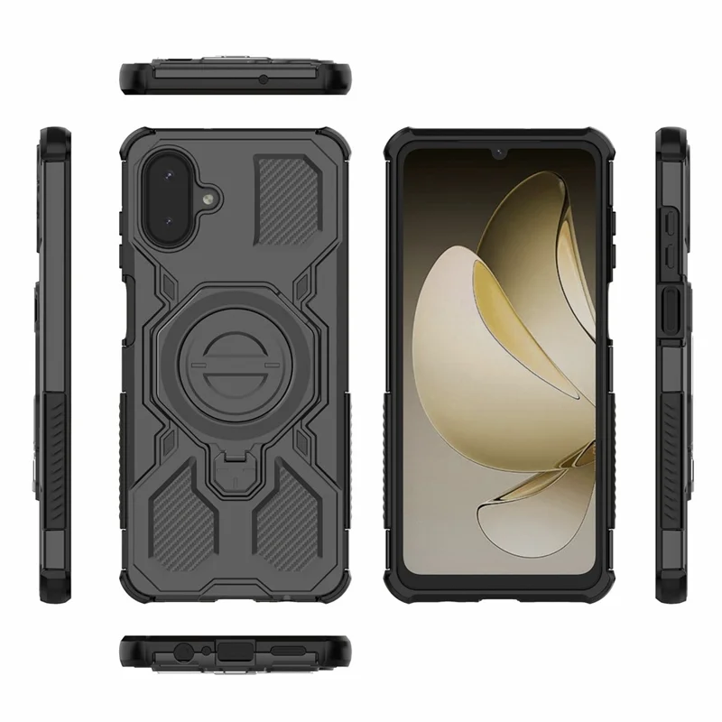 For Samsung Galaxy A07 5G / A07 4G Magnetic Case Rotating Metal Kickstand Shockproof PC + TPU Phone Back Cover - Black