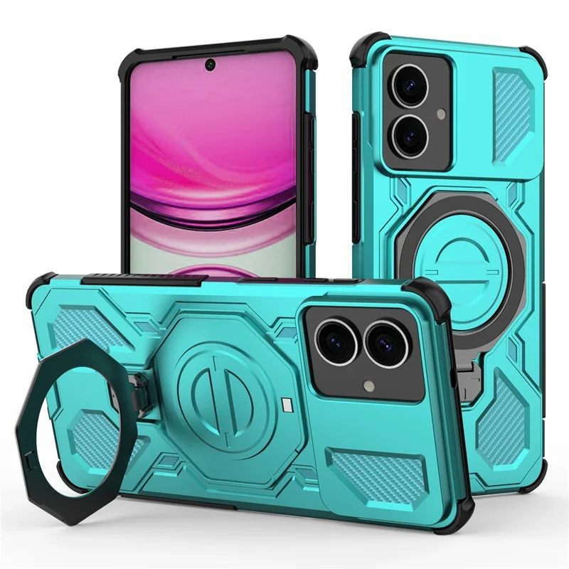 Bulk Purchasing For Samsung Galaxy S26 Edge Magnetic Case Rotating Metal Kickstand PC + TPU Phone Back Cover - Baby Blue