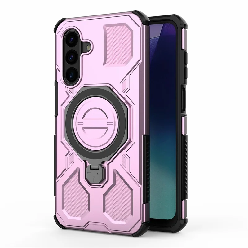 Bulk Purchasing For Samsung Galaxy A17 4G  /  A17 5G Magnetic Case Rotating Metal Kickstand PC + TPU Phone Back Cover - Pink